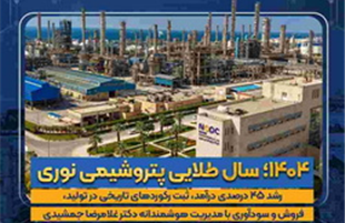 ۱۴۰۴؛ سال طلایی«نوری» / رشد ۴۵ درصدی درآمد، ثبت رکوردهای تاریخی در تولید، فروش و سودآوری با مدیریت هوشمندانه دکتر غلامرضا جمشیدی